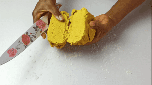 Divide the frozen beef patty dough into 2 or into smaller workable sizes