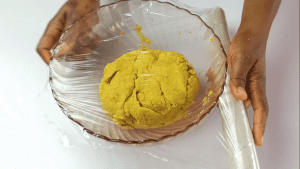 Cover the dough with a cling film and rest in the fridge for 30 minutes