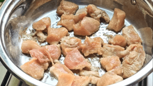 Fry the chicken until golden brown