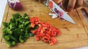 Chop and dice the vegetables and onions