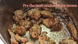 Fried lamb used in rice pilaf recipe