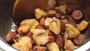 Add the chicken and fry as well
