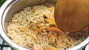 Cooked rice pilaf with vegetables