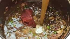 Add lamb broth to the Irish stew recipe